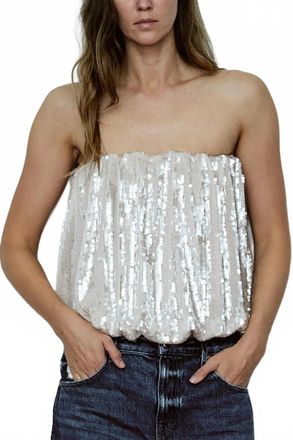 Secular Dakota Sequin Strapless Top In Pink Ice