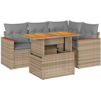 vidaXL Vidaxl - Set Divano da Giardino 5 pz con Cuscini Beige Polyrattan Acacia