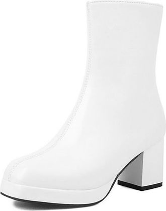 Generic Womens Side Zip Ankle Boots Platform Block Heel Faux Leather Classic Boots for Business Casual Weekend Outfits,White,4.5 UK
