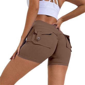 Generic Workout Shorts Womens Scrunch Butt Booty Shorts Ladies Cargo Workout Biker Gym Bottoms Tummy Control Yoga Cycling Short Pants Hotpants with Pocket Spo