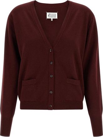 Maison Margiela Cardigans, female, Red, M, V-Neck Virgin Wool Cardigan