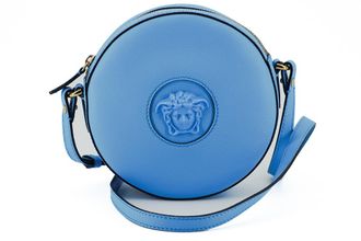 Versace Blauwe Calfskin Leren Ronde Disco Schoudertas voor Dames