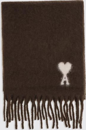 Ami Sciarpa in lana di alpaca con logo stampato e bordi sfrangiati