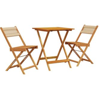 vidaXL Vidaxl - Juego De Bistro De 3 Piezas Polipropileno Y Madera Maciza Beige