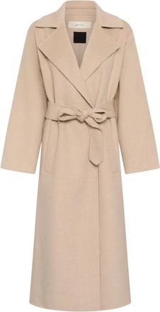 Inwear Zillaiw Lange Jas - Dames - Jas met riem - Beige - XL - Wol - Jassen