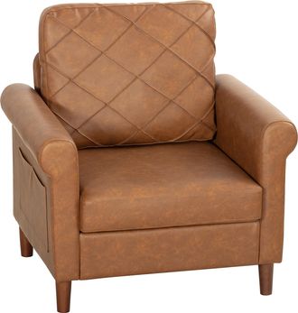 OEM Sof&aacute; Individual Tapizado En Pu Coj&iacute;n Grueso Respaldo Con Costuras Patas De Madera Maciza Marr&oacute;n