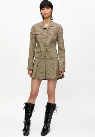 Ganni Brown Flock Check Suiting Mini Skirt - Size 10/12 Beige