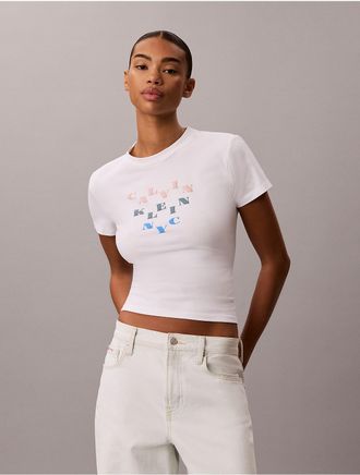 Calvin Klein Jeans Calvin Klein Womens Slim Tiered Logo Graphic Tee - Open White - XL