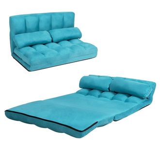 Costway Costway 3 IN 1 Folding Lazy Sofa Bed Floor Sleeper Seat 6-Position Adjustable 2 Pillows in Blue