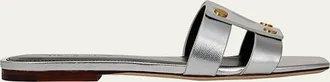 Veronica Beard Via Metallic Leather Flat Slide Sandals