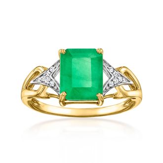 Ross-Simons Emerald Ring With Diamonds in 14kt Yellow Gold