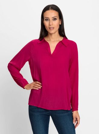 Heine Schlupfbluse HEINE, Damen, Gr. 34, pink, 100% Modal, unifarben, V-Ausschnitt, Blusen Schlupfbluse