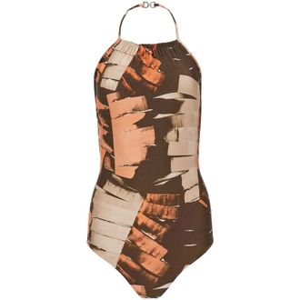 Ferragamo Palm-Print Halterneck Swimsuit