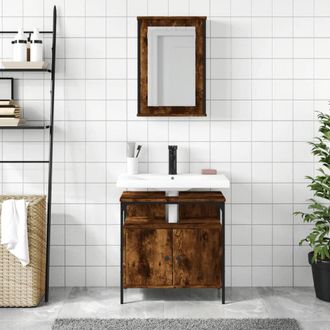 Berkfield Home Durable 2 Piece Bathroom Furniture Set Smoked Oak Engineered Wood in Brown