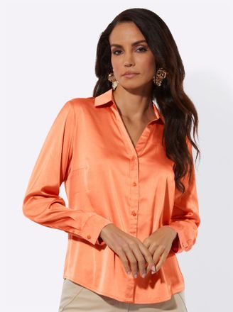 Cr&eacute;ation L Satinbluse CREATION L, Damen, Gr. 36, papaya, 97% Polyester, 3% Elasthan, unifarben, V-Ausschnitt, Blusen Satinbluse