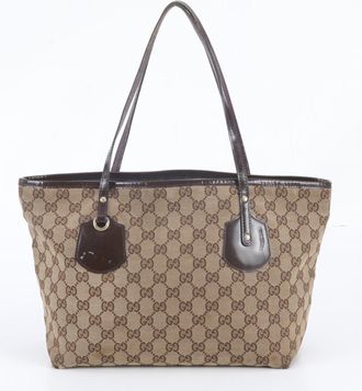 Gucci Brown Leather Canvas Handbag Shoulder Bag Tote Bag (Pre-Owned)