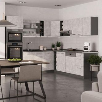 Vicco Cocina Esquinera R-line, Hormig&oacute;n/antracita, 237 X 247 Cm, Et M&aacute;rmol, Vicco
