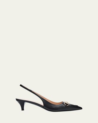 Gucci Erin Leather Horsebit Slingback Pumps