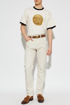 Versace T-shirt With Print, Mens, Cream