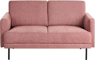 Beliani Modern Upholstered Sofa Apartment Couch 2-Seater Metal Legs Woven Water-Repellent Fabric Cushioned Back Pink Breda