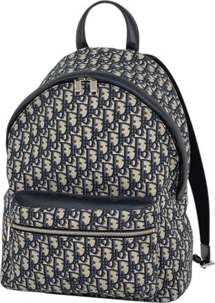 Dior Black Blue Canvas Leather Backpack (Pre-Owned)