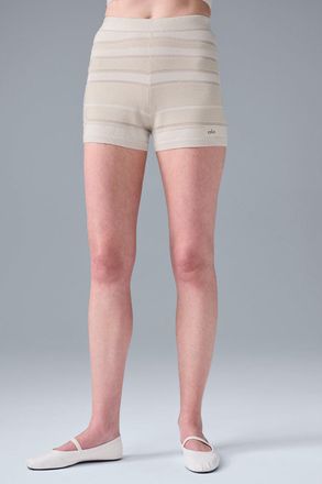 Alo | Sport Play High-Waist Knit Short in Ivory/Alabaster White, Size: Medium