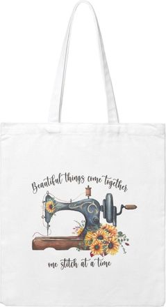 Generic Beautiful Things Come Together Canvas Tote Bag For Sewers & Knitters, Sewing Theme Reusable Grocery Bag, Funny Crafting Gift For Women, Large Capacity