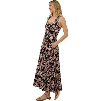 Pact Organic Cotton Fit & Flare Open Back Maxi Dress in Scattered Posies Black at Nordstrom, Size Large