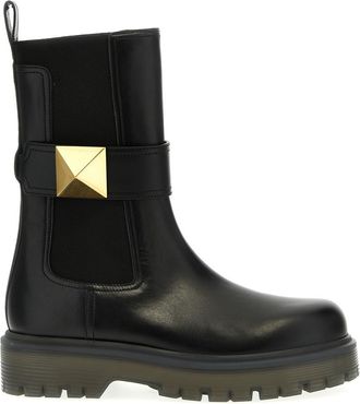 Valentino Garavani Black One Stud Ankle Boots