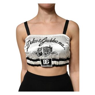 Dolce & Gabbana Sleeveless Tops, female, White, Size: XS Silk Satin Crop Logo Bralette Top