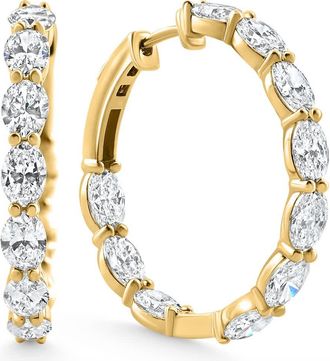 Pompeii3 6Ct TW Oval Diamond Inside Outside Hoops Vault Lock 14k Yellow Gold Lab Grown Size: 1 Tall