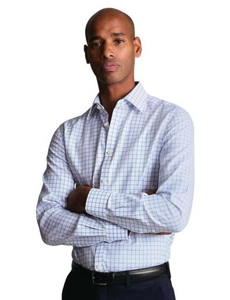CHARLES TYRWHITT Non-Iron Twill Grid Check Shirt in Sky Blue at Nordstrom, Size 16.5 - 33