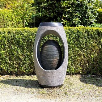 PRIMROSE Nazare Oval Water Feature With Lights 75.5cm in Grey