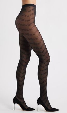 Nordstrom Chevron Sheer Tights in Black at Nordstrom, Size Medium
