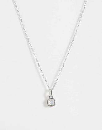 Abbott Lyon Collana in acciaio inossidabile placcato argento con ciondolo bombato in quarzo bianco