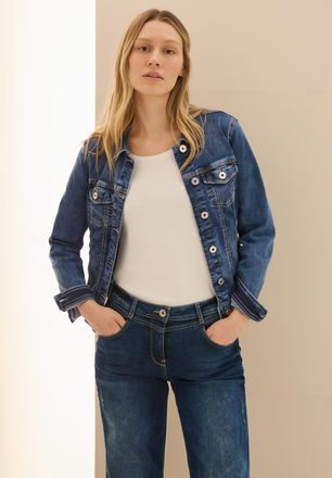 Cecil Jeansjacke CECIL, Damen, Gr. XXL (46), blau (mid blau wash), Denim/Jeans, Obermaterial: 82% Baumwolle, 16% Polyester, 2% Elasthan, unifarben, regular 