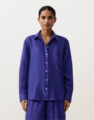 Oysho Camicia comoda in 100% lino color cobalto-Blu