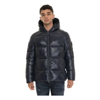 Save The Duck Gewatteerde Glanzende Hoodie Jas - Heren - Winterjassen - Blauw - XL - Polyester - Jassen