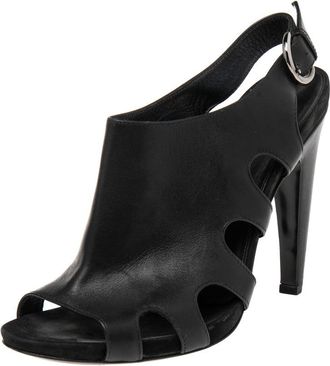 Sergio Rossi Black Leather Slingback Peep Toe Platform Sandals