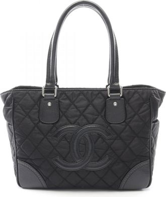 Chanel Black Nylon Leather Handbag Tote Bag (Pre-Owned)