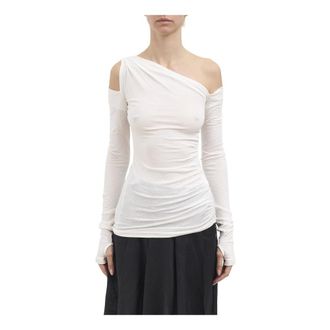 Isabel Benenato Long Sleeve Tops, female, White, Size: S Maglia in Jersey Mono Spalla