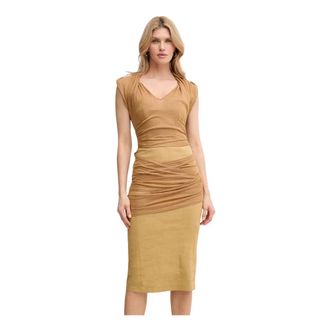 Pinko Linnen Midi Jurk - Dames - Casual kleedjes - Bruin - M - Linnen - Kleedjes