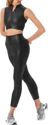 Bloch Zola Zip Front Leather Look Crop Top In Black