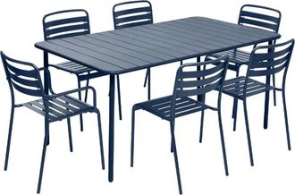 Sweeek Mesa de jardín de metal 2 sillones 4 sillas, azul marino
