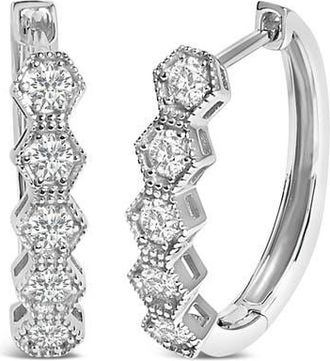 House of Brilliance 14K Gold 1/2 Ct Diamond Earring Zig-Zagging Geometric Hoop Earrings in White at Nordstrom