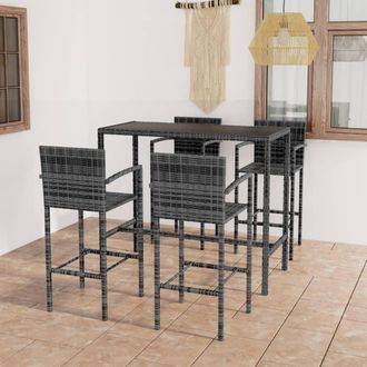 vidaXL Vidaxl - Mesa Y Taburetes Altos Jard&iacute;n 5 Piezas Rat&aacute;n Sint&eacute;tico Gris