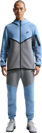 Nike Heren-hoodie met ritssluiting en chevronpatroon (Blauw/Grijs)