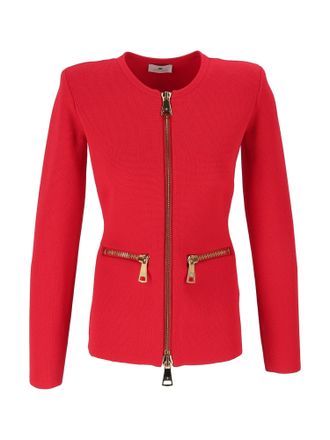 Elisabetta Franchi Fitted Zip-Pocket Tricot Knit Top