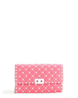 Valentino Pink Quilted Leather Rockstud Spike Wallet On Chain Small (Authentic Pre-Loved)