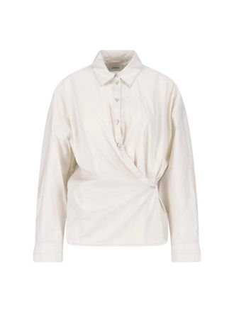Christophe Lemaire Cream Draped Front Cotton Silk Shirt